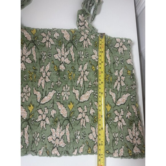 Aerie Jungle Thrills‎ Green Floral Smocked Crop Tank Top, Ruffle Straps in Large - Picture 6 of 8